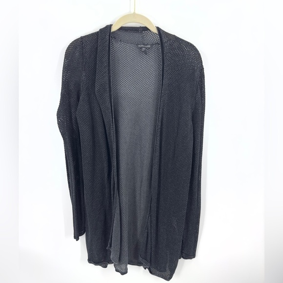 Eileen Fisher Womens Open Knit Long Line Cardigan Size L Black System Capsule - Picture 3 of 12
